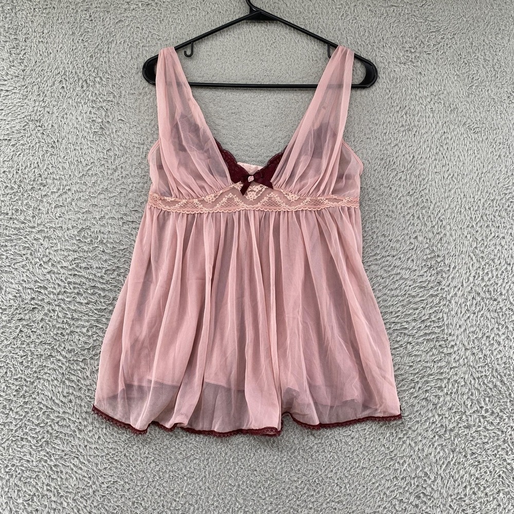 Victoria's Secret Babydoll Y2K Top Womens Large Pink Mesh Lace Lingerie Sexy Y2K